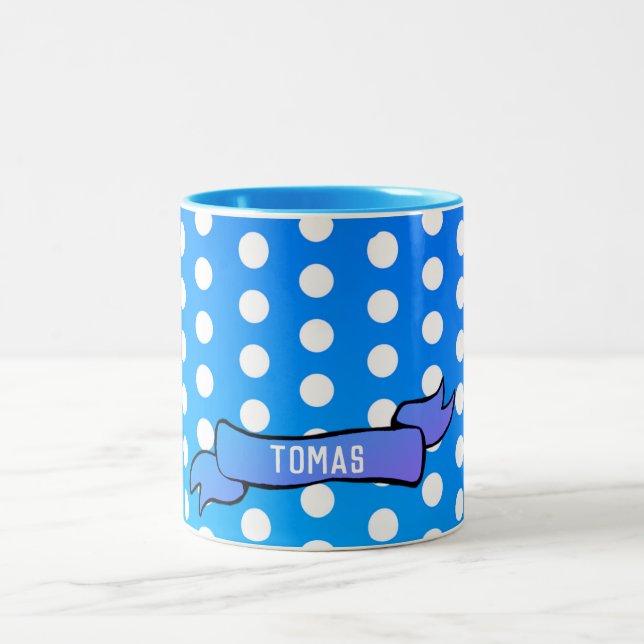 Dots Blue Personalisiert Ringer Combo Tasse (Mittel)