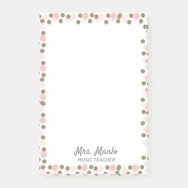 Dots Border Teacher Script Name Post-it Klebezettel (Vorderseite)