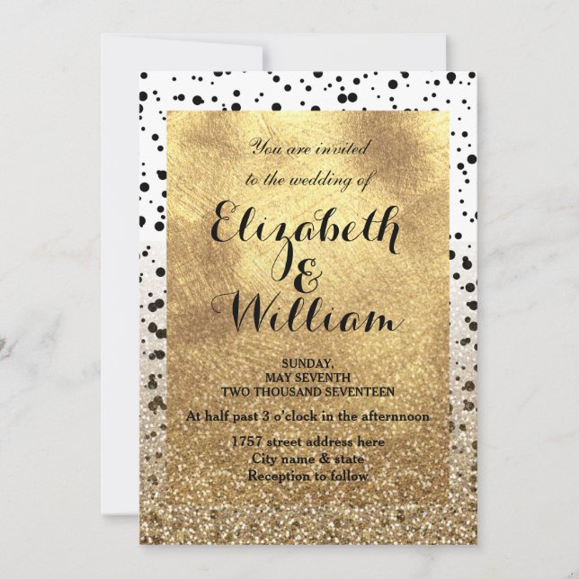 Dots Confetti und Imitate Golddesign Einladung (Vorderseite)