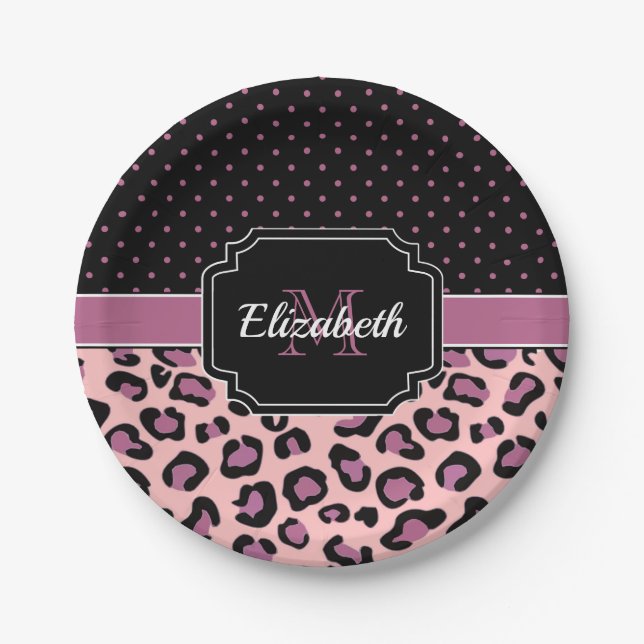 Dots & Leopard Print Pappteller (Vorderseite)
