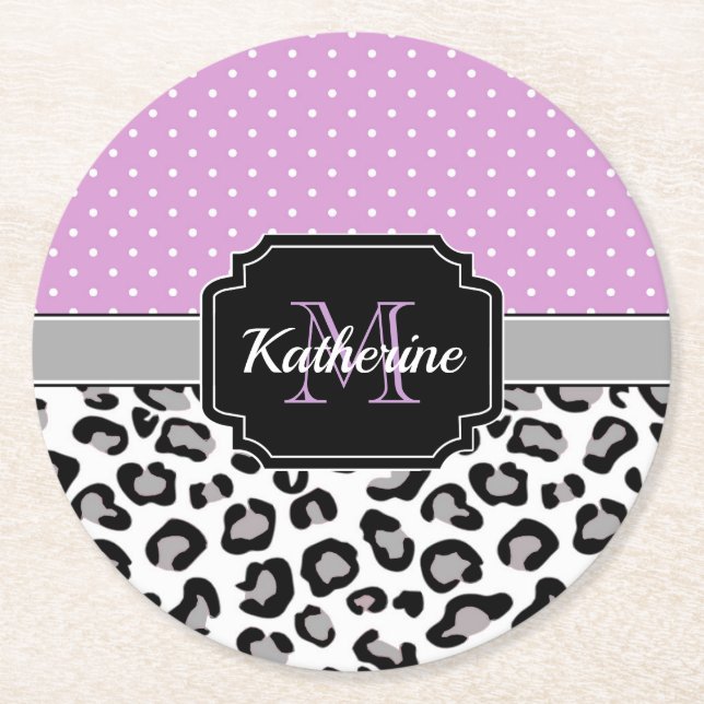 Dots & Leopard Print Runder Pappuntersetzer (Vorderseite)