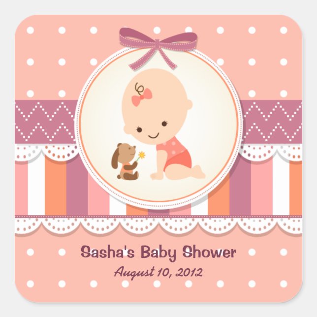 Dots & Stripes Aufkleber für Babydusche (Vorderseite)
