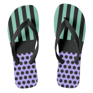 Dots & Stripes Muster Schwarz + Ihr Backgr. Idee Flip Flops