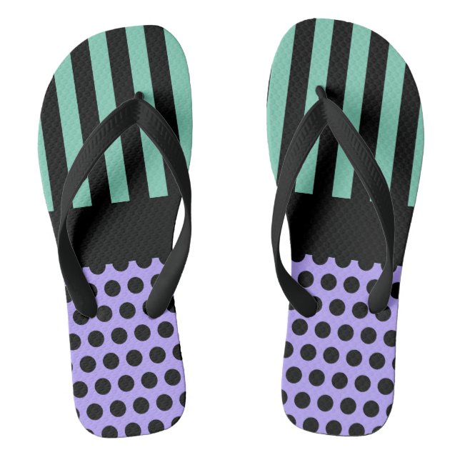 Dots & Stripes Muster Schwarz + Ihr Backgr. Idee Flip Flops (Fußbett)