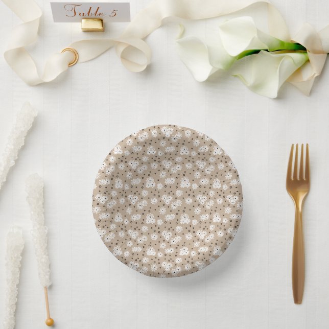 Dots - Taupe, Schwarz und Weiß Pappteller (Hochzeit)