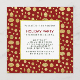 Dotted Gold Weihnachts-Party Einladung auf Red