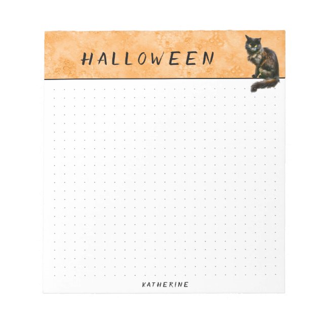 Dotted | Halloween Black Cat Foto Orange Grunge Notizblock (Vorderseite)