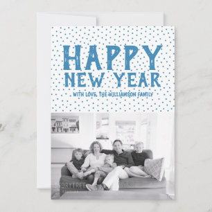 Dotted Happy New Year Foto Card   Blau Feiertagskarte