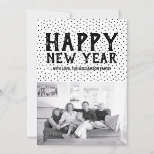 Dotted Happy New Year Foto Card   Schwarz Feiertagskarte