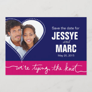 Dotted Heart Foto Save the Date Marine Fuschia