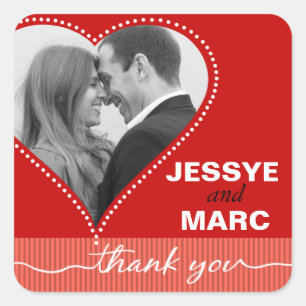 Dotted Heart Foto Vielen Dank, dass Sie rote Koral Quadratischer Aufkleber