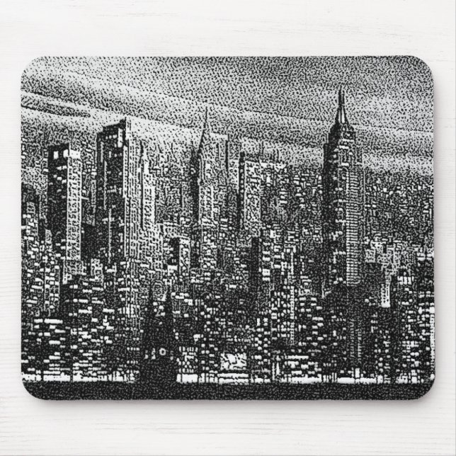Dotted Pop Art Retro New York City Black White Mousepad (Vorne)