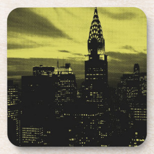 Dotted Yellow Black New York City Getränkeuntersetzer