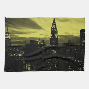 Dotted Yellow Black New York City Handtuch