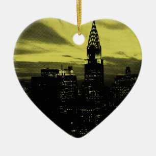 Dotted Yellow Black New York City Keramikornament