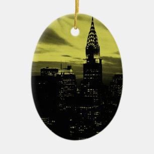 Dotted Yellow Black New York City Keramikornament