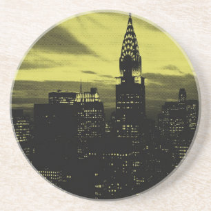 Dotted Yellow Black New York City Sandstein Untersetzer