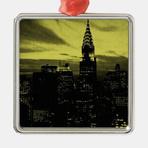 Dotted Yellow Black New York City Silbernes Ornament