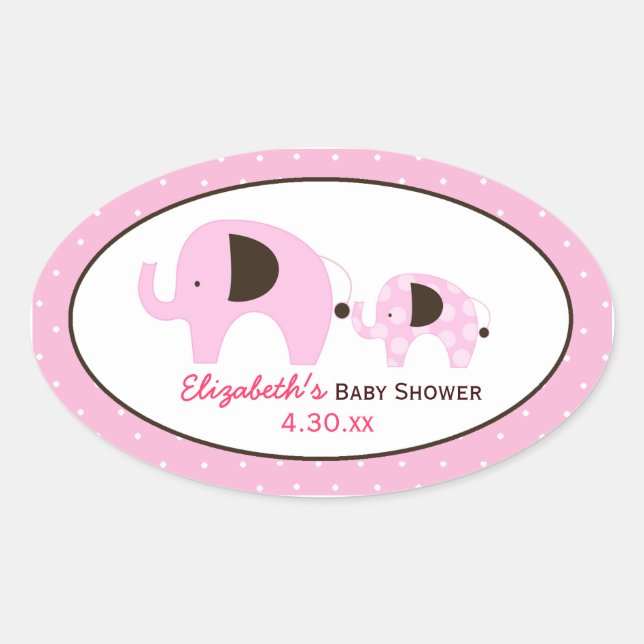 Dottie Elephant (rosa) Custom Oval Favor Sticker (Vorderseite)
