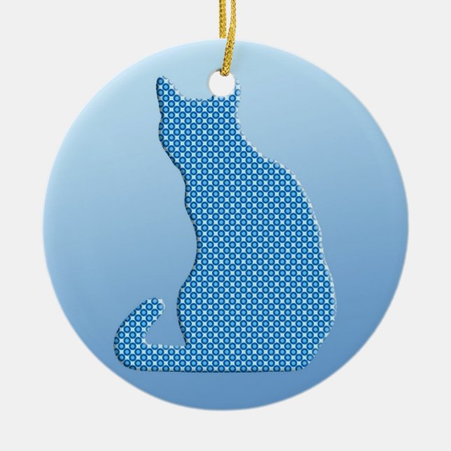 Dotty Cat - Blautöne Keramik Ornament (Vorne)