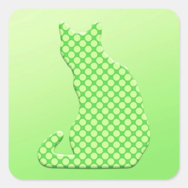 Dotty Cat - Kalkgrün Quadratischer Aufkleber (Vorderseite)