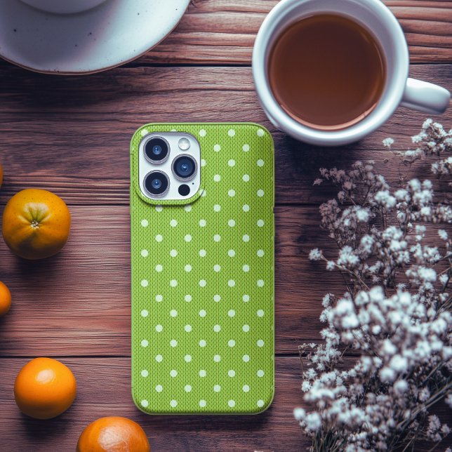 Dotty Delight Green Case-Mate iPhone Hülle (A Dotty Delight Green Case-Mate iPhone Case is on the table. )