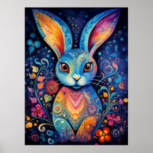 Dotty Delight: Regenbogen-Doodle-Hase Poster