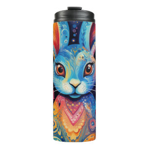 Dotty Delight: Regenbogen-Doodle-Hase Thermosbecher