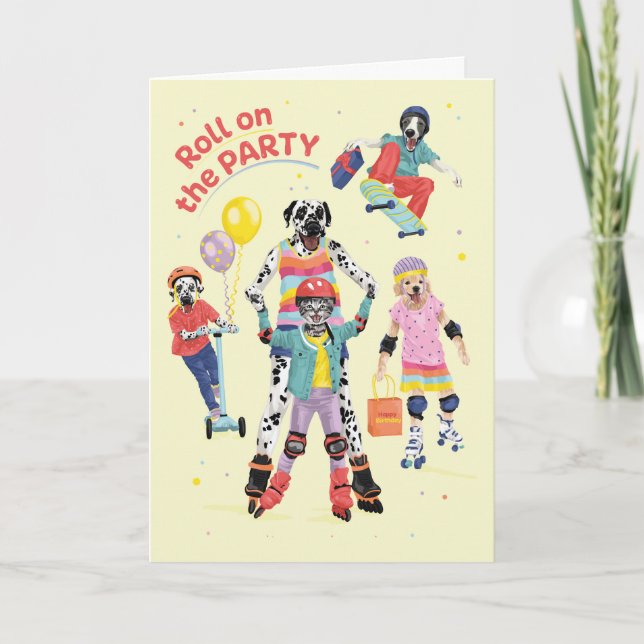 Dotty Dog Pets Roll auf Party Geburtstag Karte (Vorderseite)