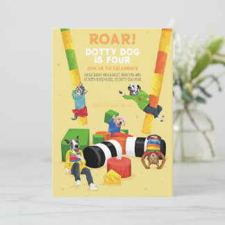 Dotty Dog Roar Soft Play 4. Geburtstags-Party Einladung