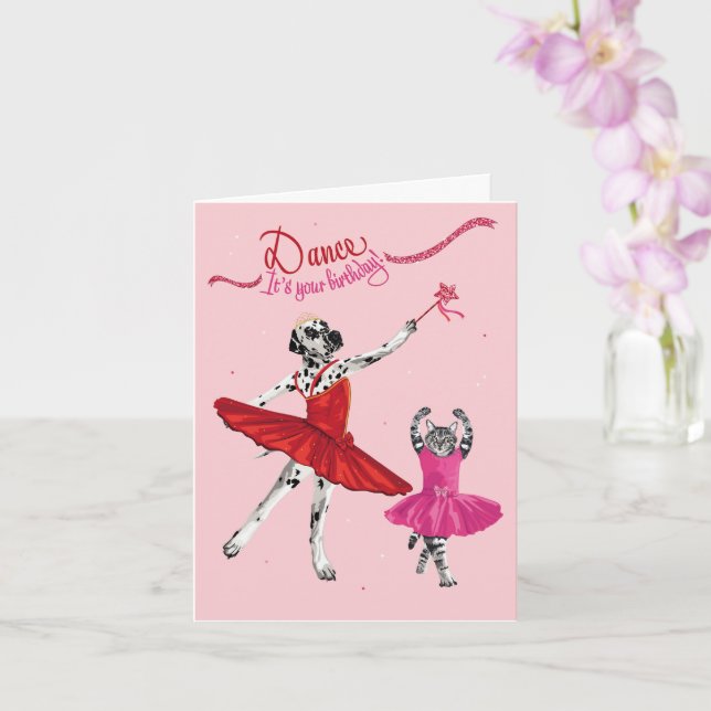 Dotty Dog und Kitty Ballerina Tanz Geburtstag Karte (Orchidee)