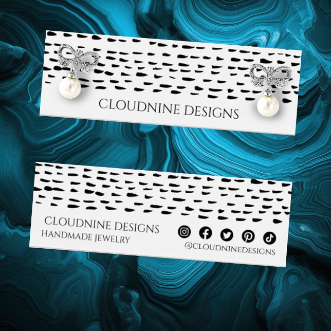 Dotty Earring Necklace Juwelier Mini Display Card (Earring jewelry display cards with a custom inky spot dot design. Social media icons)