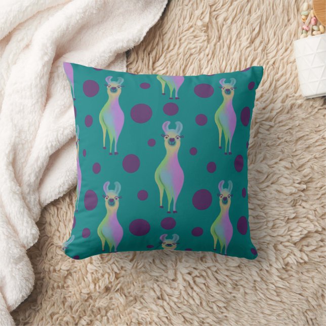Dotty Llama auf Aquamarin Kissen (Decke)