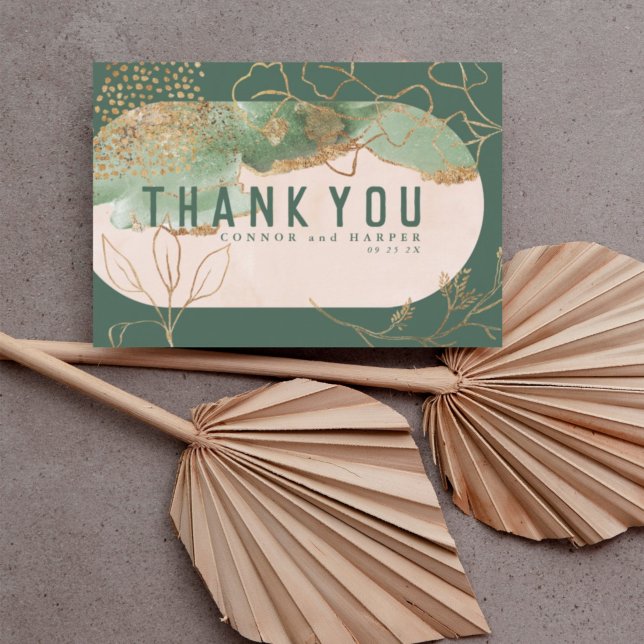 Double Arch Boho Abstrakt Emerald Water Color Mod Dankeskarte (Von Creator hochgeladen)