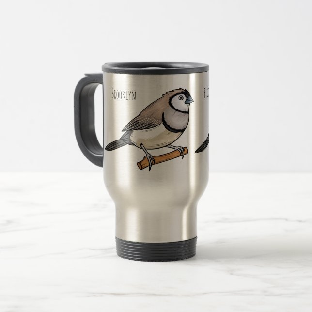 Double-barred finch bird cartoon illustration  reisebecher (Vorderseite Links)