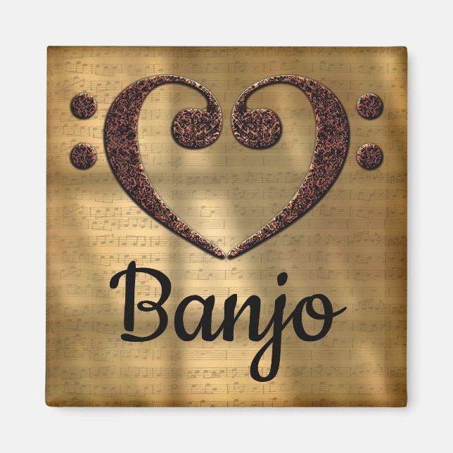 Double Bass Clef Heart Banjo Magnet (Vorne)