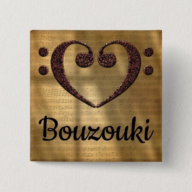 Double Bass Clef Heart Bouzouki Button (Vorderseite)