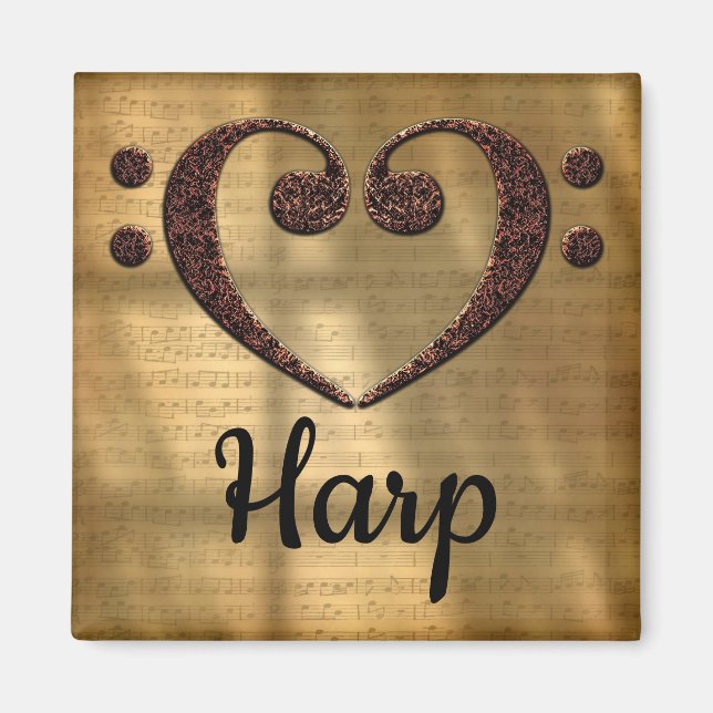 Double Bass Clef Heart Harp Magnet (Vorne)
