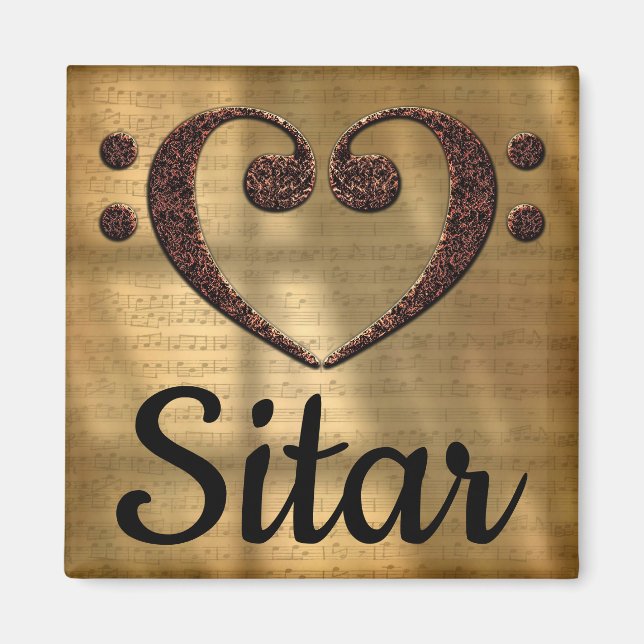 Double Bass Clef Heart Sitar Magnet (Vorne)