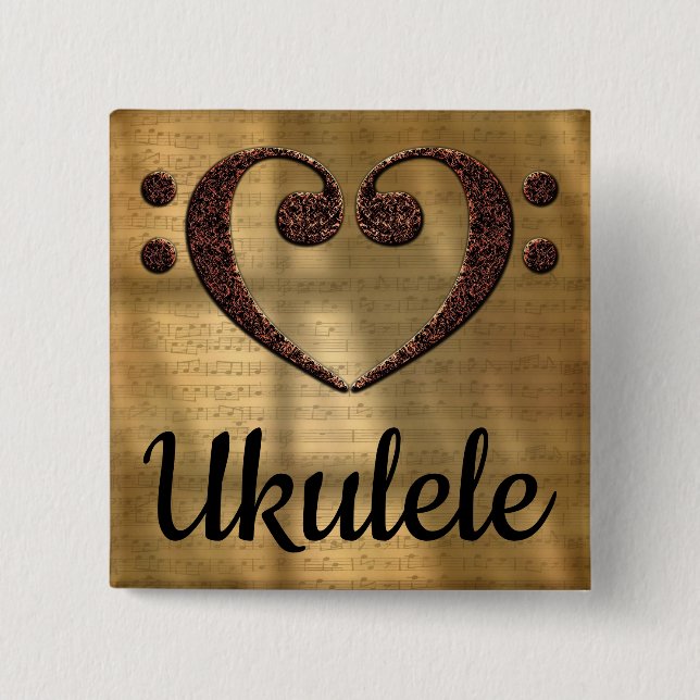 Double Bass Clef Heart Ukulele Button (Vorderseite)