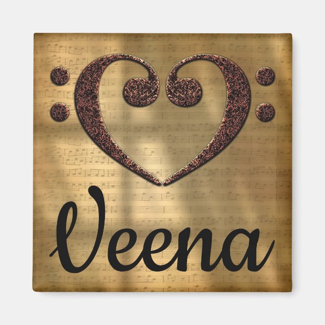 Double Bass Clef Heart Veena Magnet (Vorne)