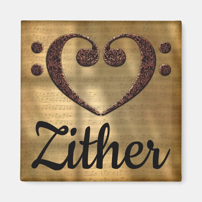 Double Bass Clef Heart Zither Magnet (Vorne)