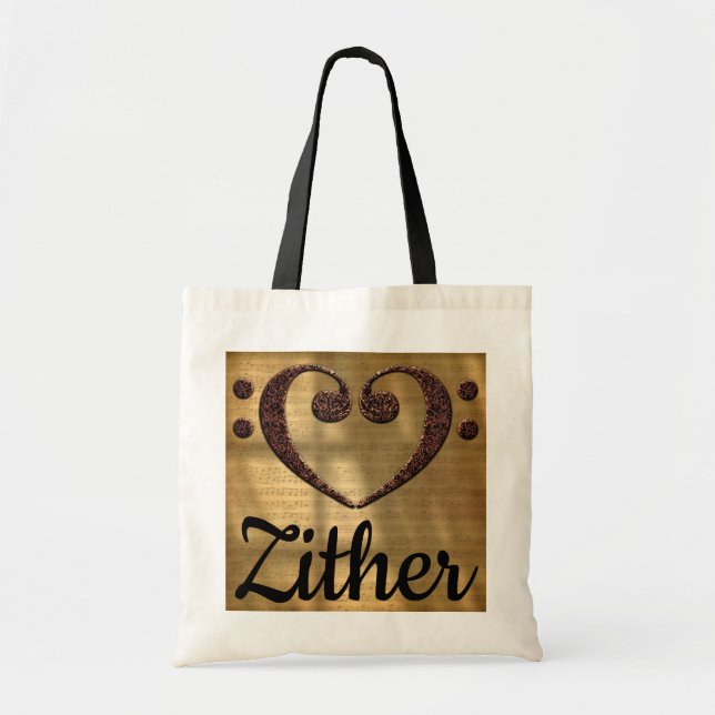 Double Bass Clef Heart Zither Tragetasche (Vorne)