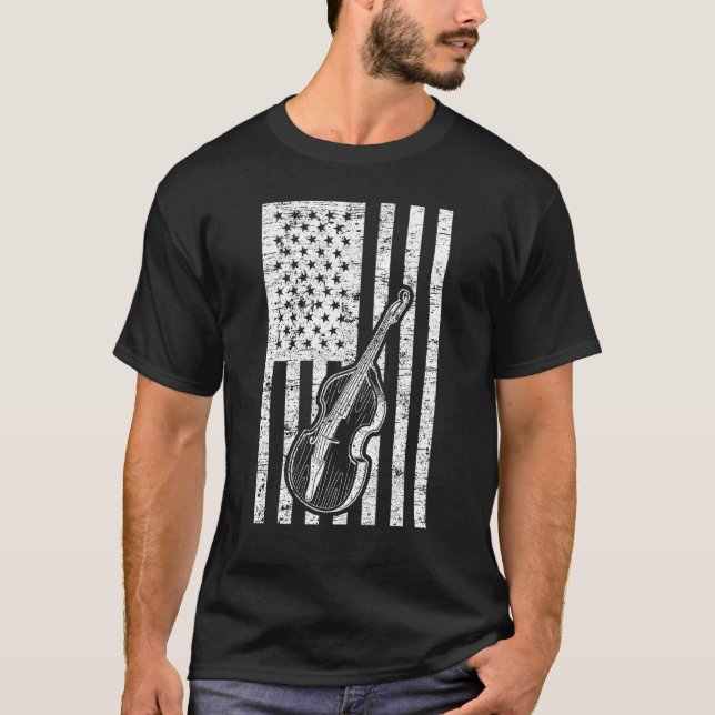 Double Bass Instrument US Flag Double Bass T-Shirt (Vorderseite)