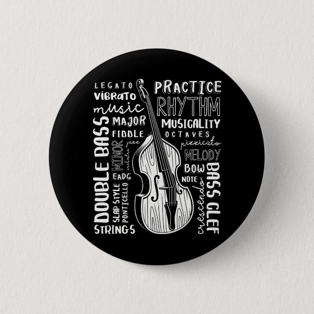 Double Bass Word Cloud Upright Bass Art Music Button (Vorderseite)