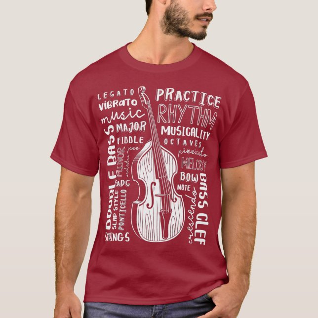 Double Bass Word Cloud Upright Bass Art Music T-Shirt (Vorderseite)