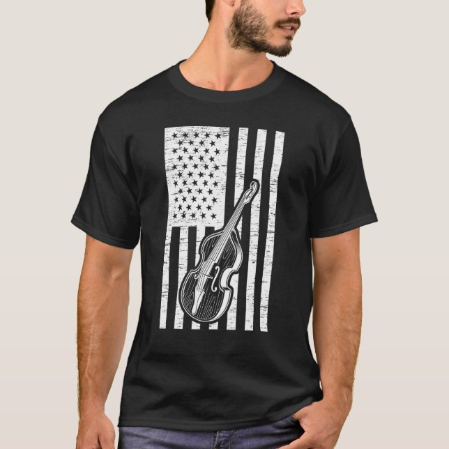Double Bassist US Flag Double Bass Instrument T-Shirt (Vorderseite)