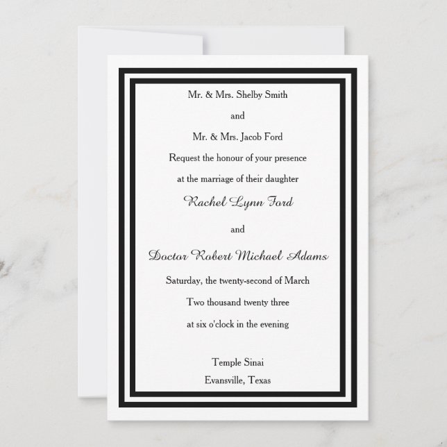 Double Black Trim - 12x18 Wedding Einladung (Vorderseite)