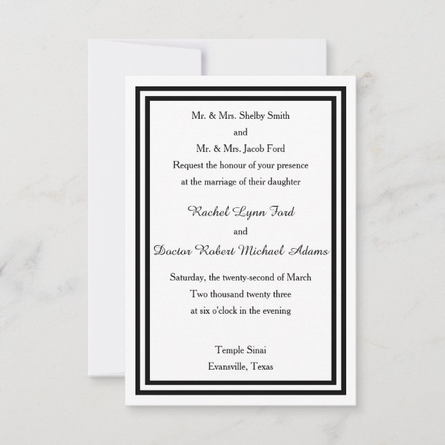 Double Black Trim -3x5 Einladung zur Hochzeit (Vorderseite)