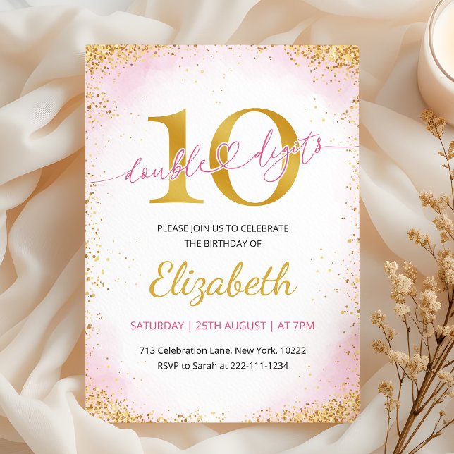 Double Digits Girl 10th Birthday  Einladung (Von Creator hochgeladen)